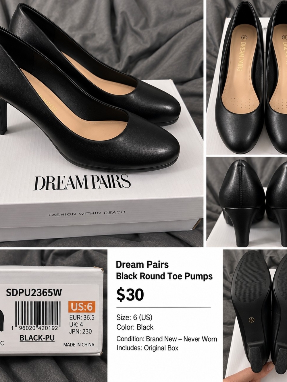 Dream Pairs Black Round-Toe Mid Heel Pumps